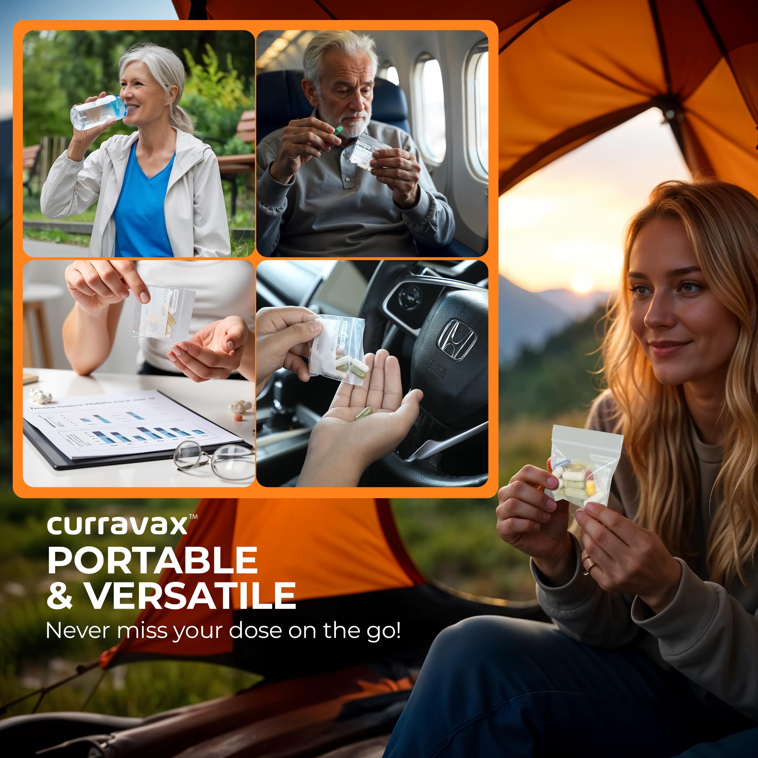 CURRAVAX bolsa tamaño 3x2,75 pulgadas, compacta y práctica para viaje.