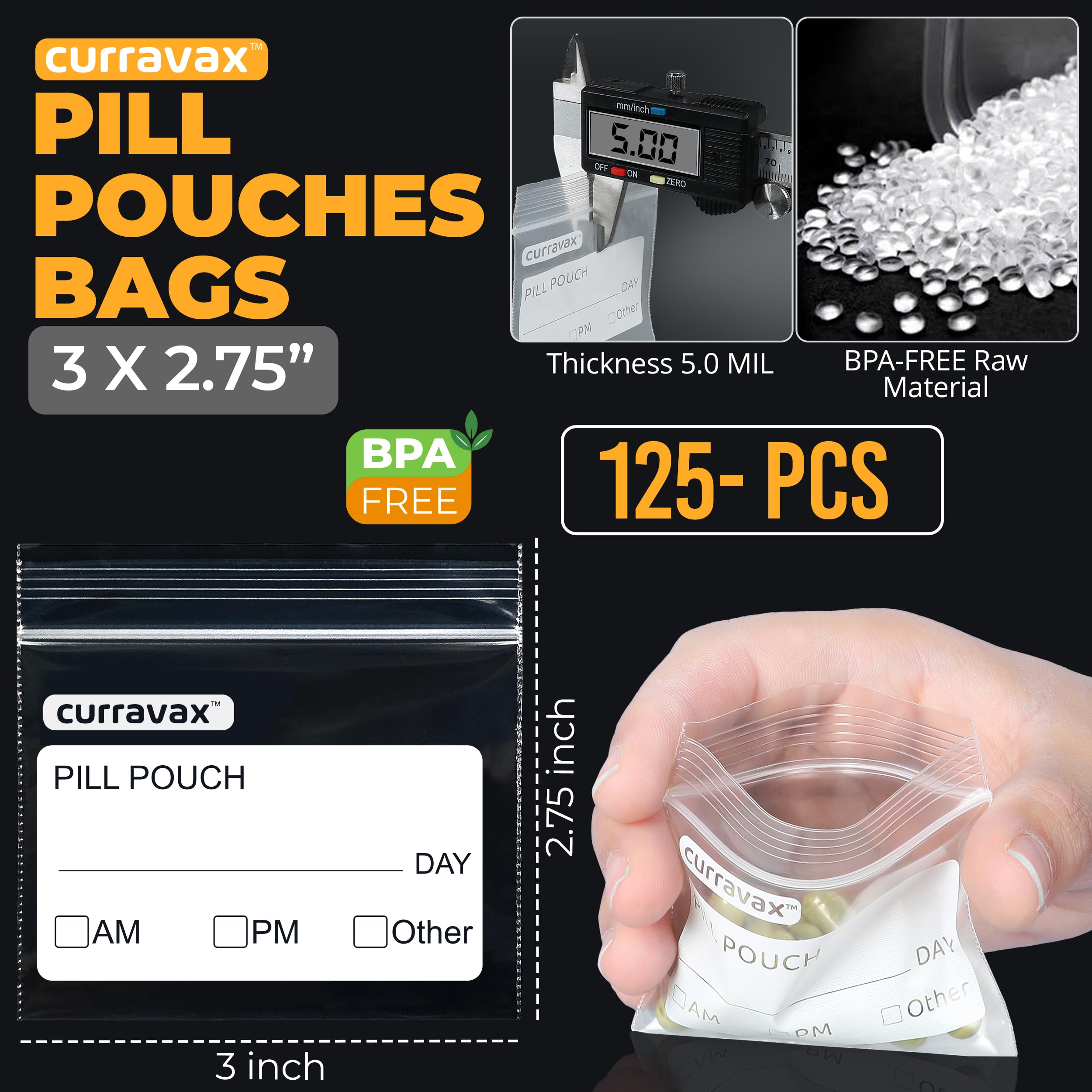CURRAVAX bolsas transparentes con etiqueta para escribir, ideal para diferenciar medicamentos.