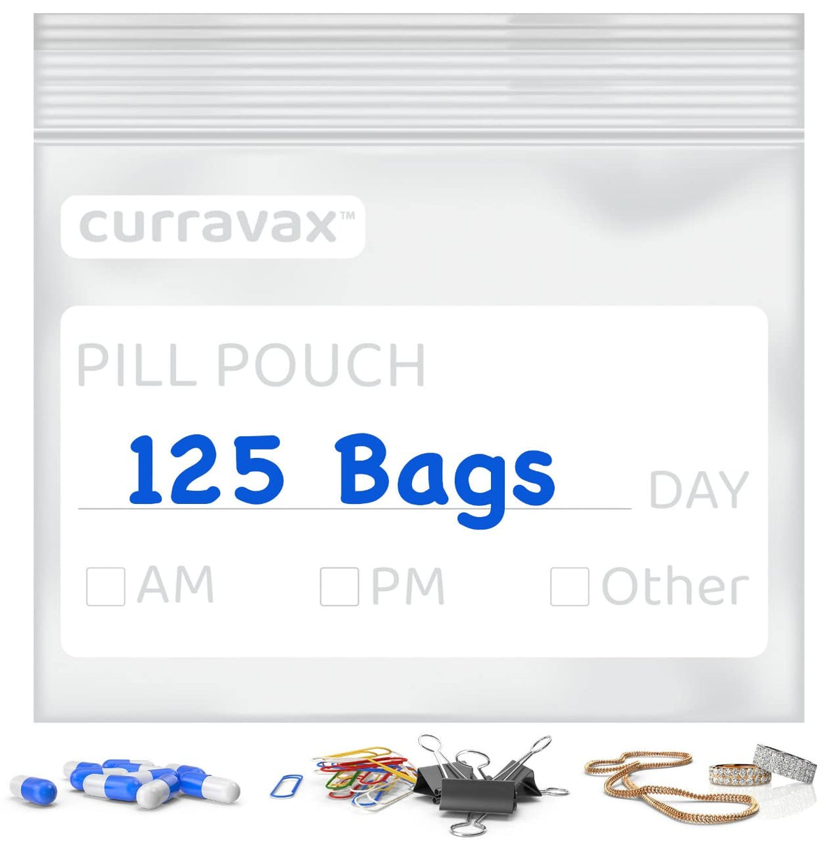 CURRAVAX bolsas para píldoras de viaje, 125 unidades, organizadas y fáciles de llevar.
