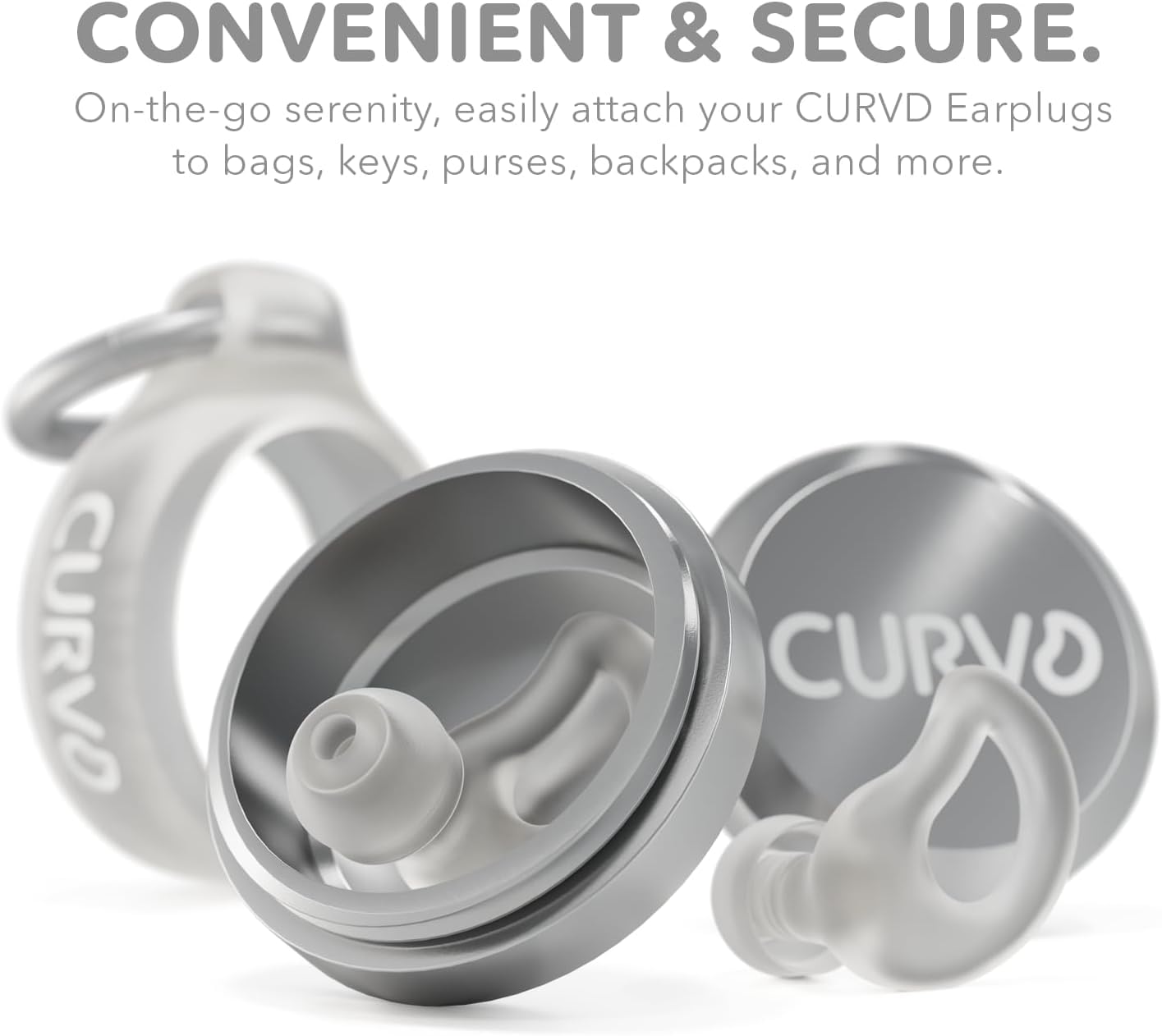 Curvd Case Clip: accesorio portátil para sujetar tapones a bolso o llavero.