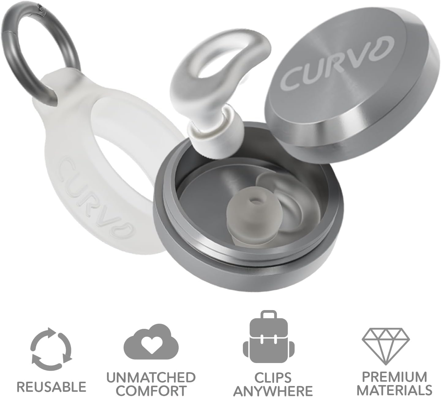 Curvd Earplugs: opciones de tallas XXS–L para distintos oídos.