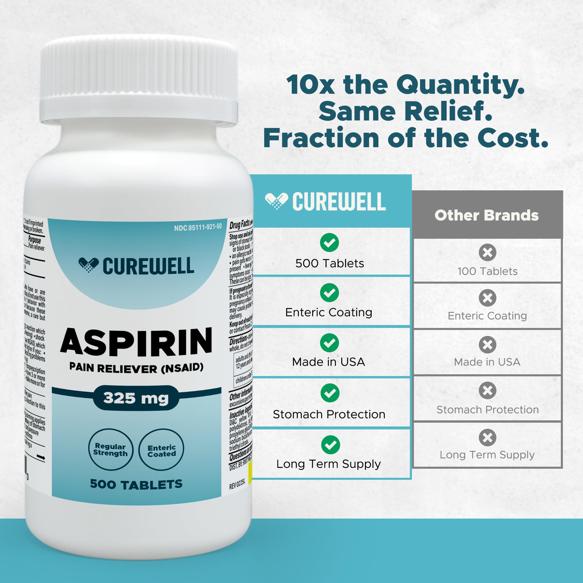 CUREWELL aspirina proteccion estomago: recubierta entérica para menor irritación