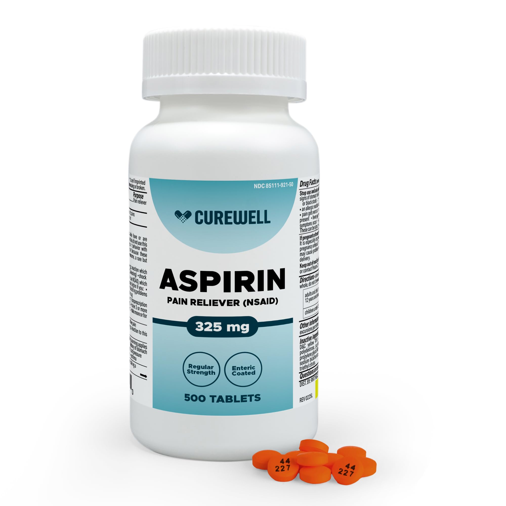 CUREWELL aspirina recubierta entérica 325 mg: protección estomacal y absorción en el intestino