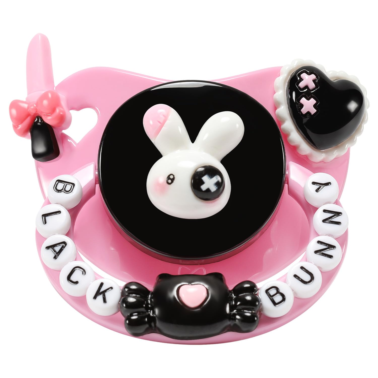 CutiePlusU pacificador adulto negro con diseño conejo, perfecto para combinar con cualquier atuendo.