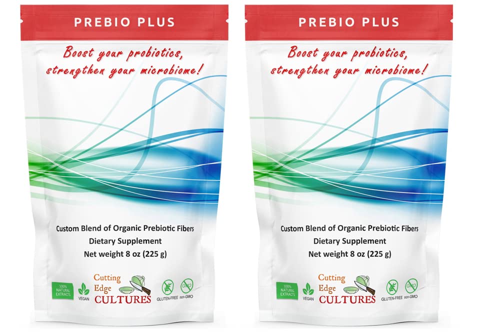 Frascos de Prebio Plus Cutting Edge Cultures listos para uso diario.
