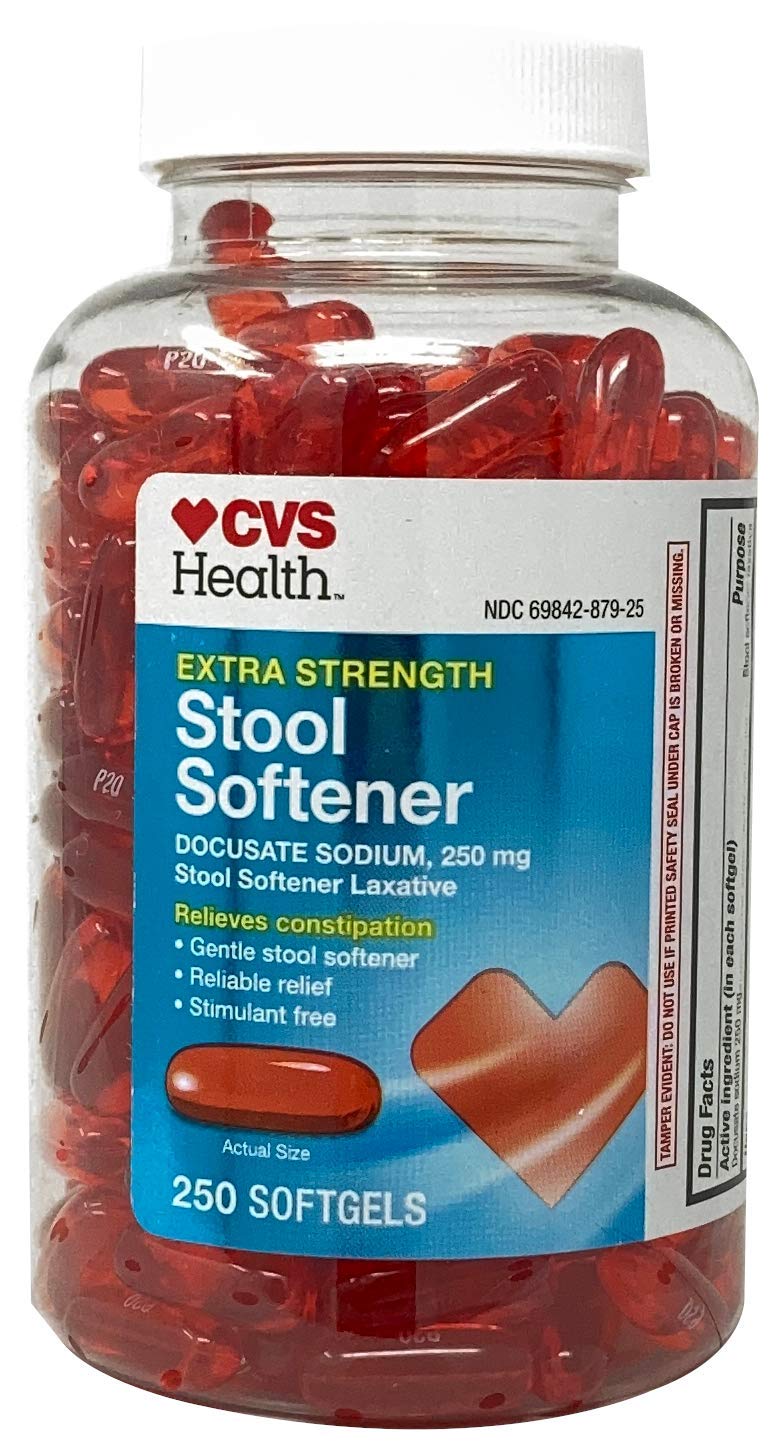 CVS Health ablandador de heces en frasco de cápsulas, suave y sin estimulantes.