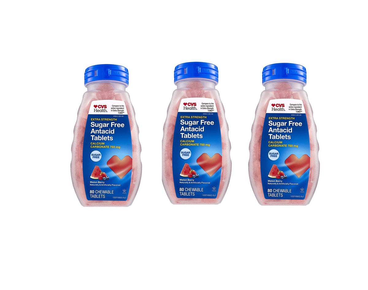 CVS Health antácido sin azúcar, tabletas de fuerza extra para alivio temporal de la acidez.