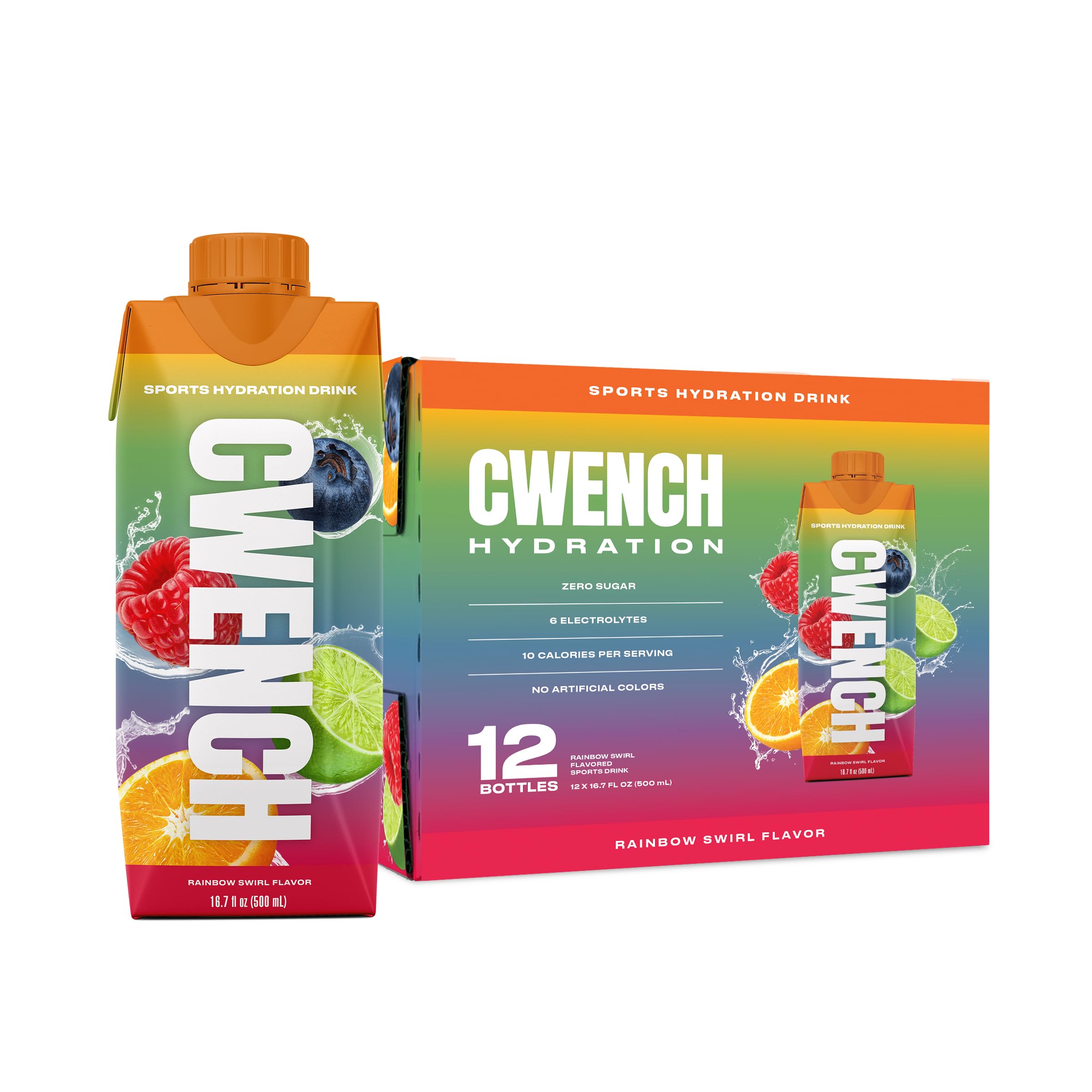 CWENCH HYDRATION Rainbow Swirl, botella de 500 ml, ideal para hidratación diaria.