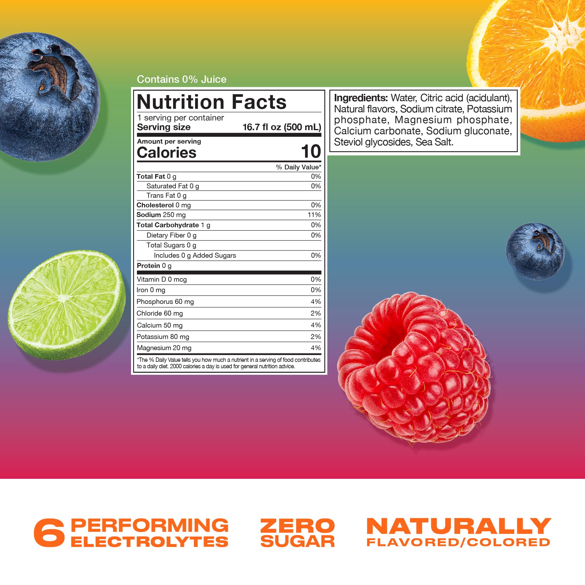 CWENCH HYDRATION Rainbow Swirl, etiqueta de ingredientes con electrolitos y vitaminas B.