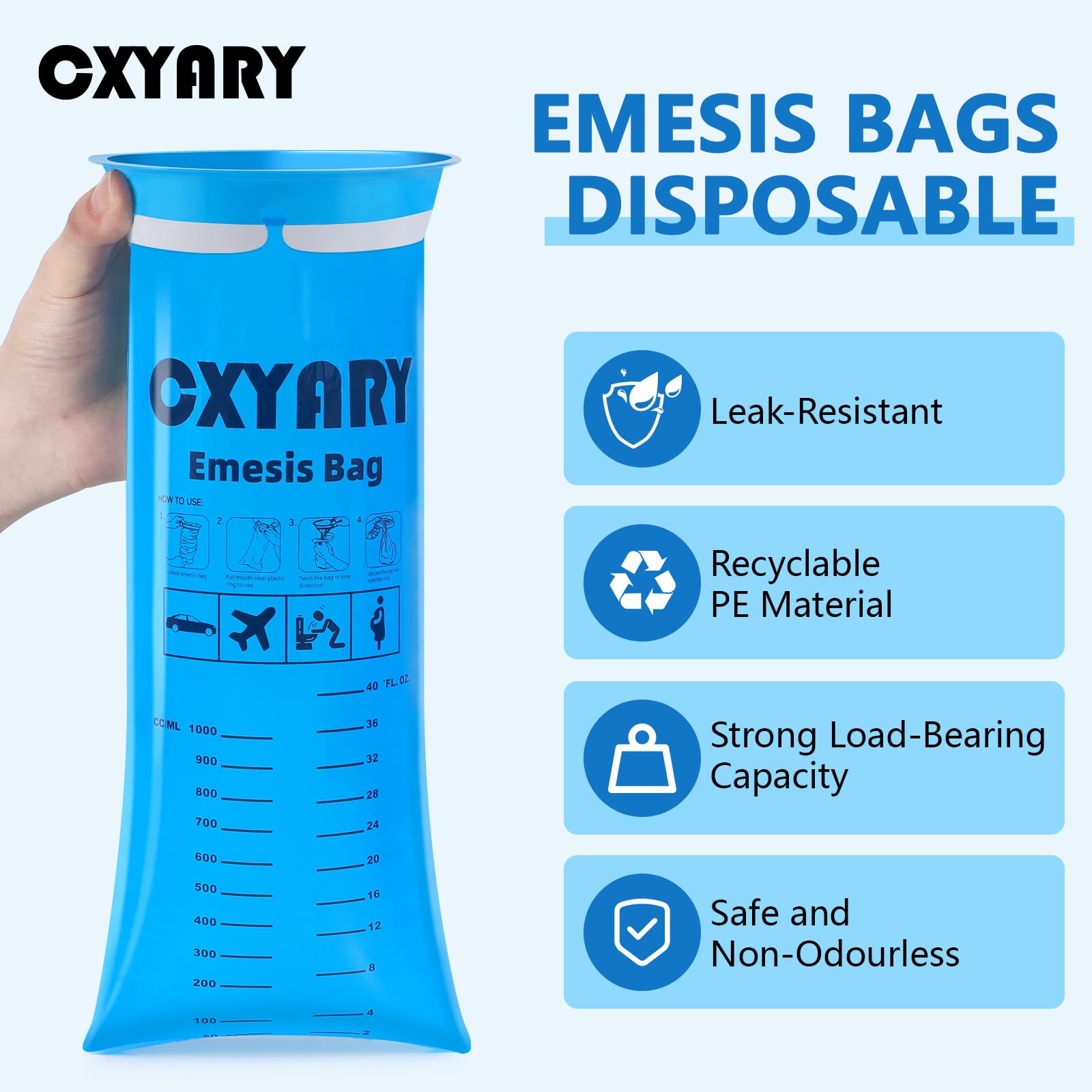 CXYARY bolsas de vómito portátiles y apilables para viajes