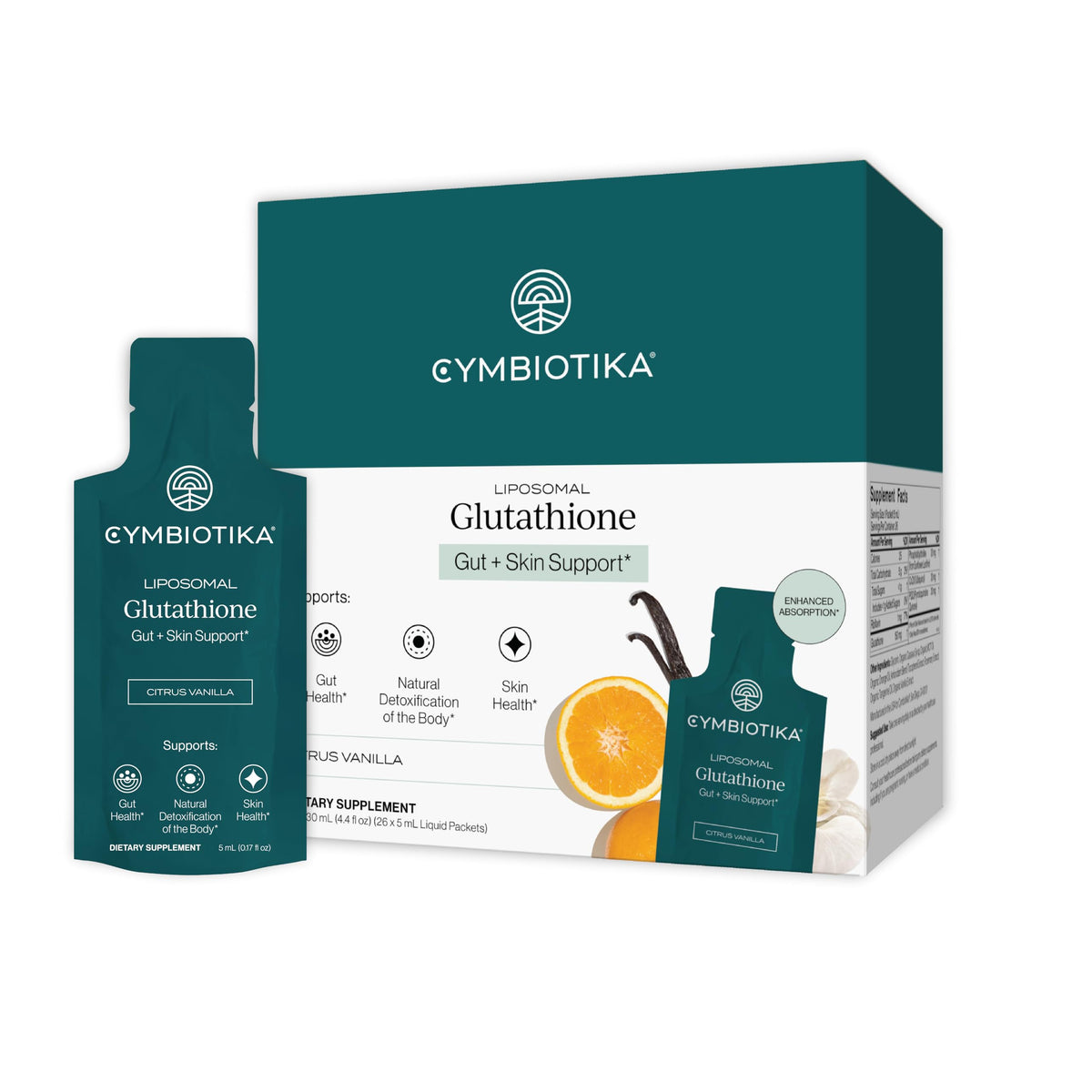 CYMBIOTIKA Glutatión Liposomal, botella; posible apoyo a energía diaria y salud celular.
