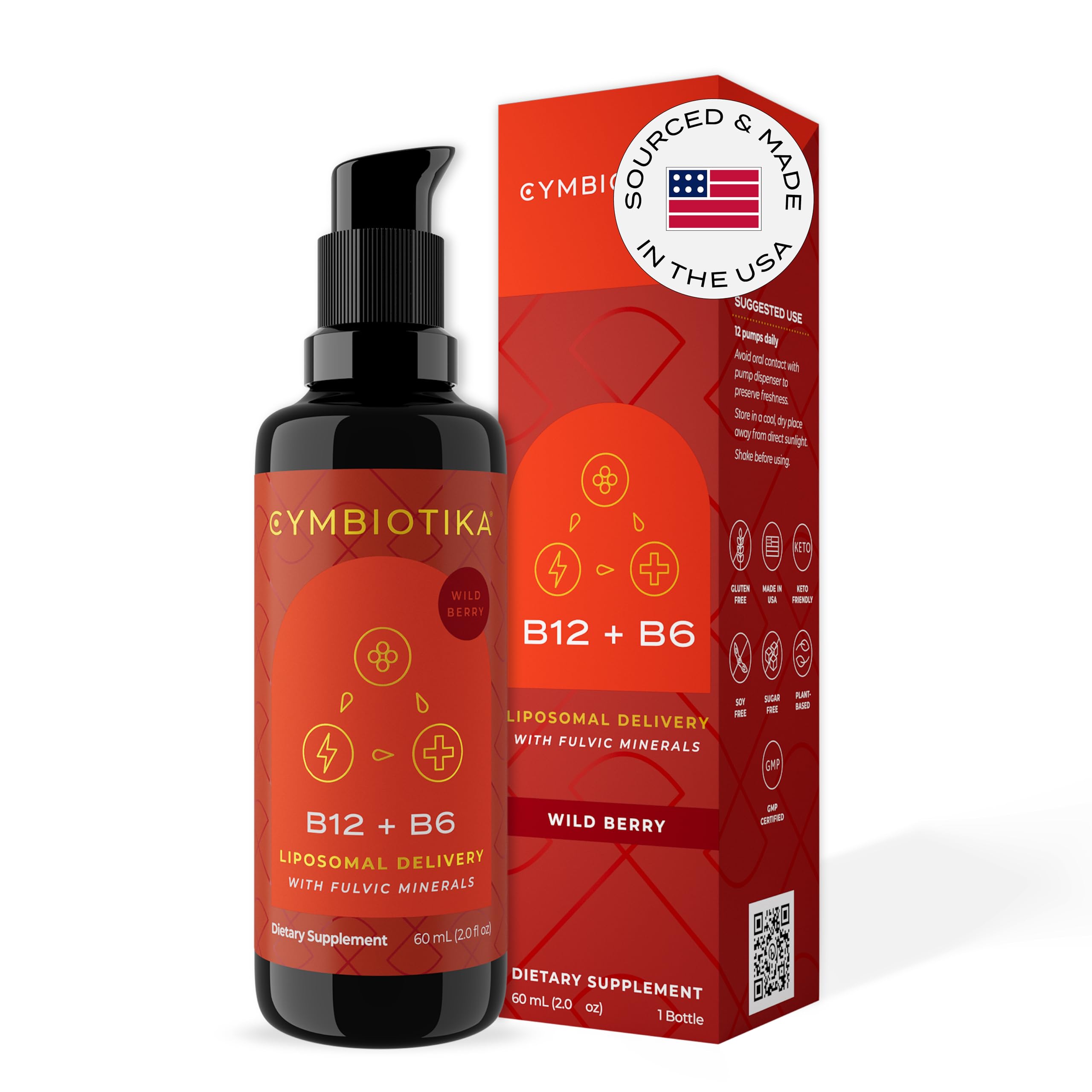 CYMBIOTIKA Liposomal B12 en botella para energía diaria y claridad.