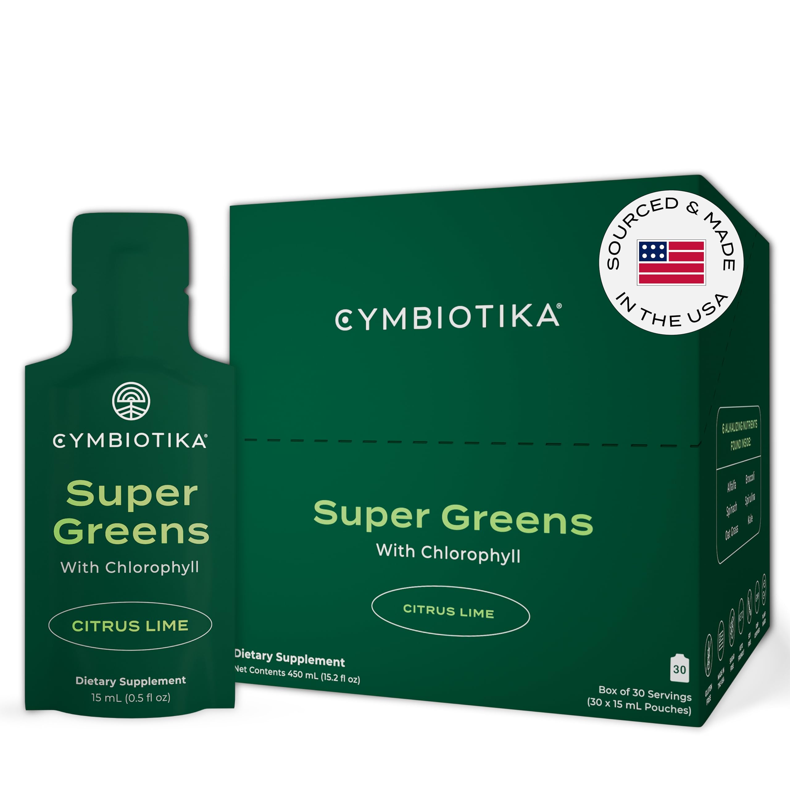 CYMBIOTIKA Súper Verdes: empaque visible para una nutrición diaria más conveniente.