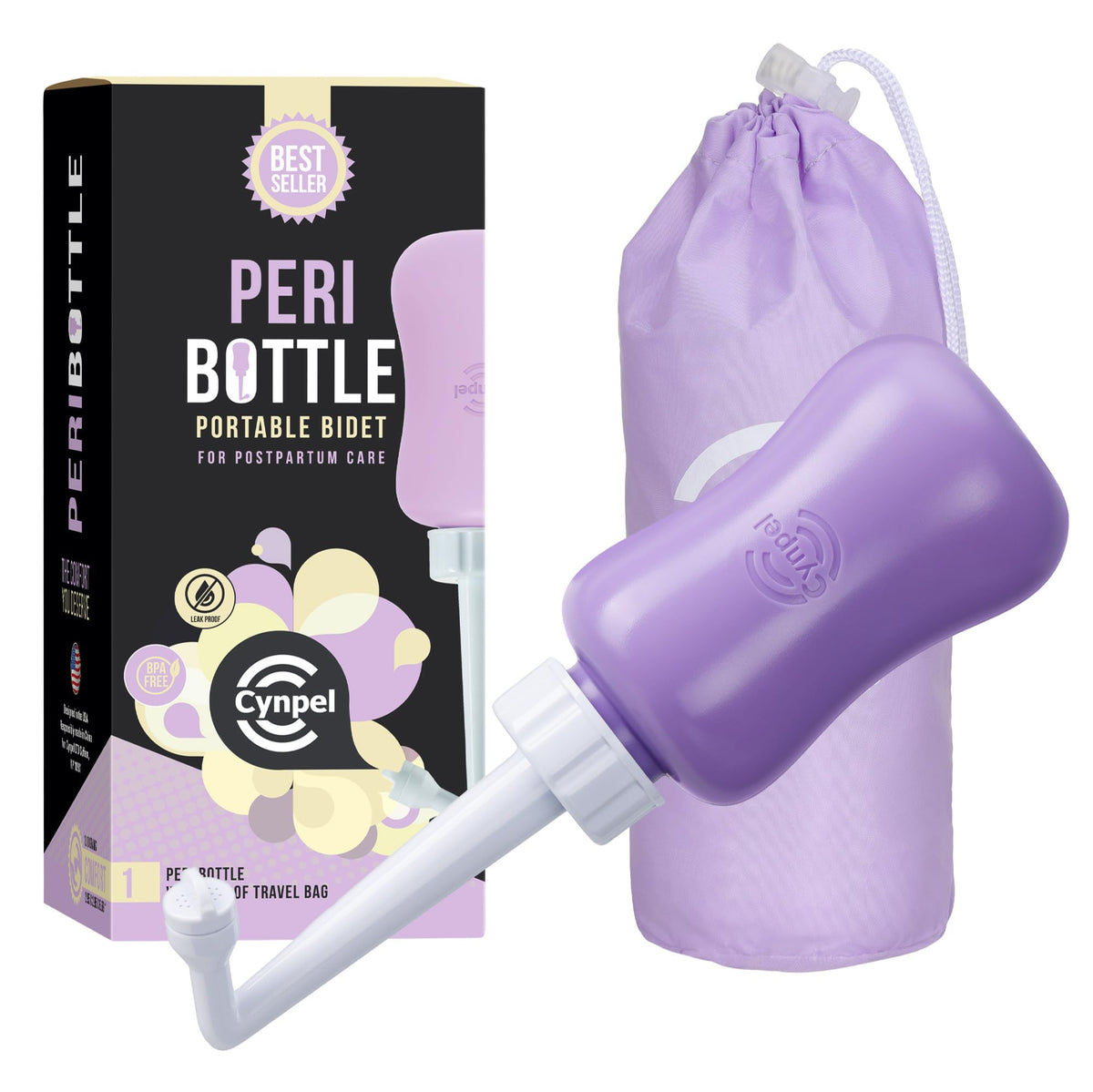 Cynpel Botella Peri con boquilla de 10 huecos en ángulo para limpieza precisa.