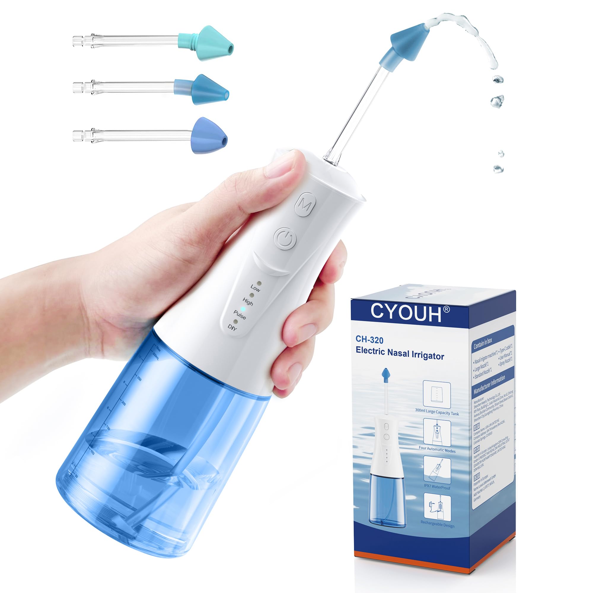 CYOUH Neti Pot vista frontal para lavado nasal cómodo y suave