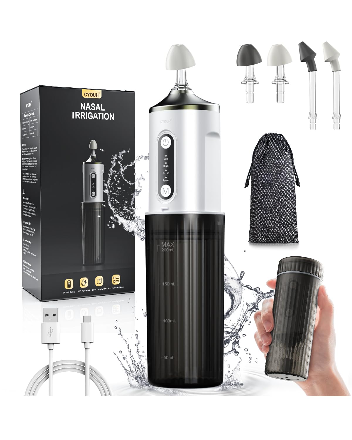 CYOUH sistema de lavado nasal eléctrico en uso diario para confort suave