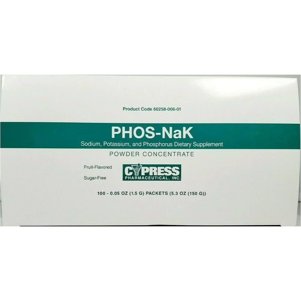 Phos-NaK de Cypress Pharmaceutical, dosis-unidad en polvo sabor-fruta, ideal para uso diario.