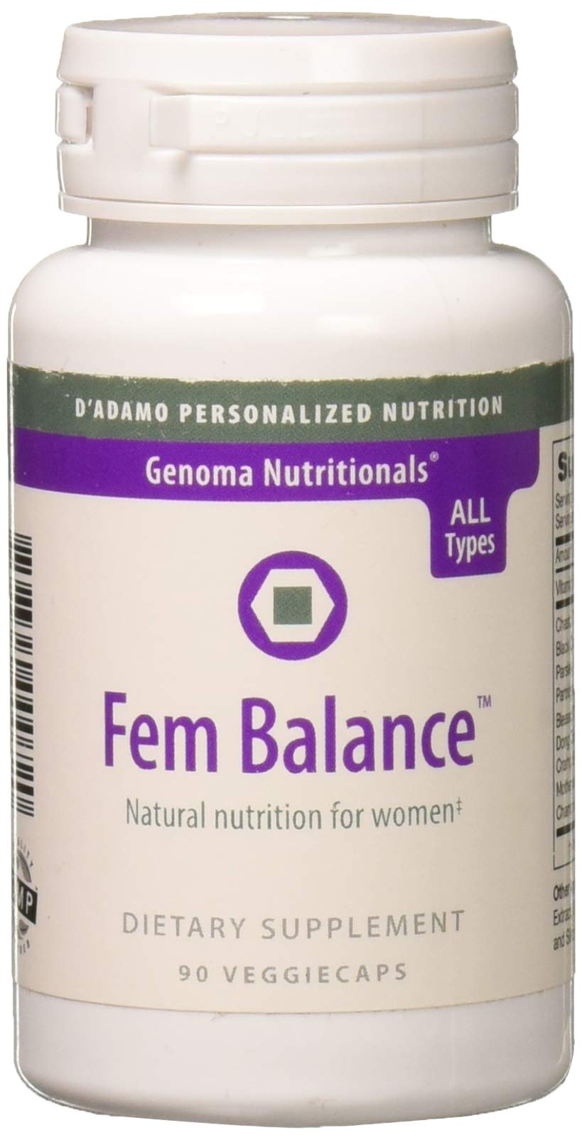 Botella de D'Adamo Fembalance para apoyo nutricional femenino en la rutina diaria.