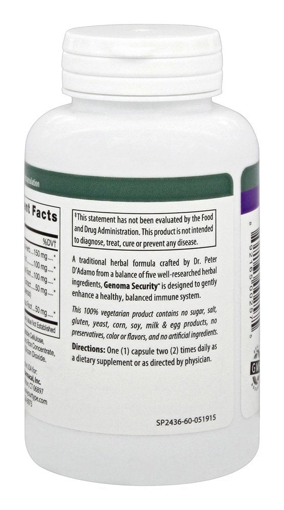 D'Adamo Genoma Security, etiqueta detallada con lista de ingredientes para bienestar diario.