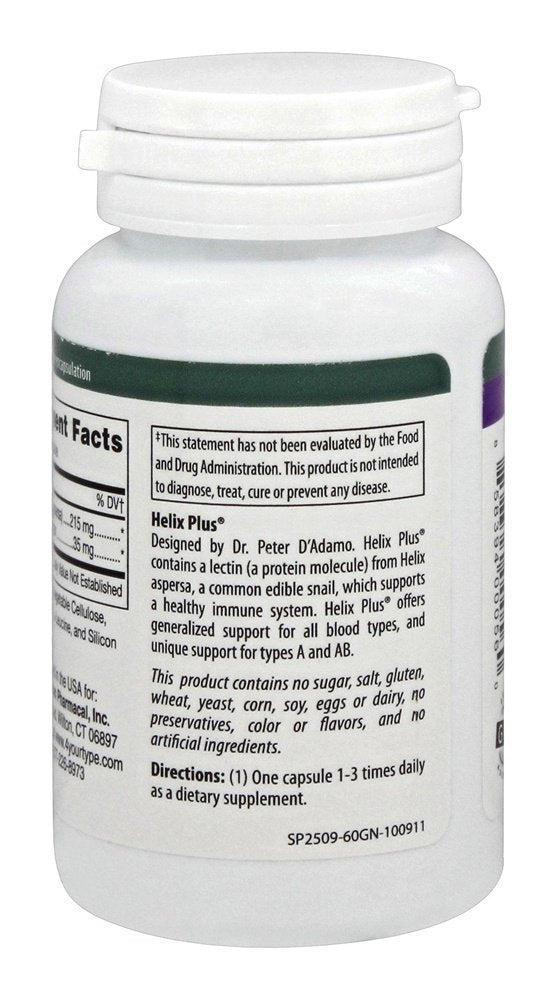 Frasco de D'Adamo Helix Plus en estante, diseño claro para elegir nutrición.