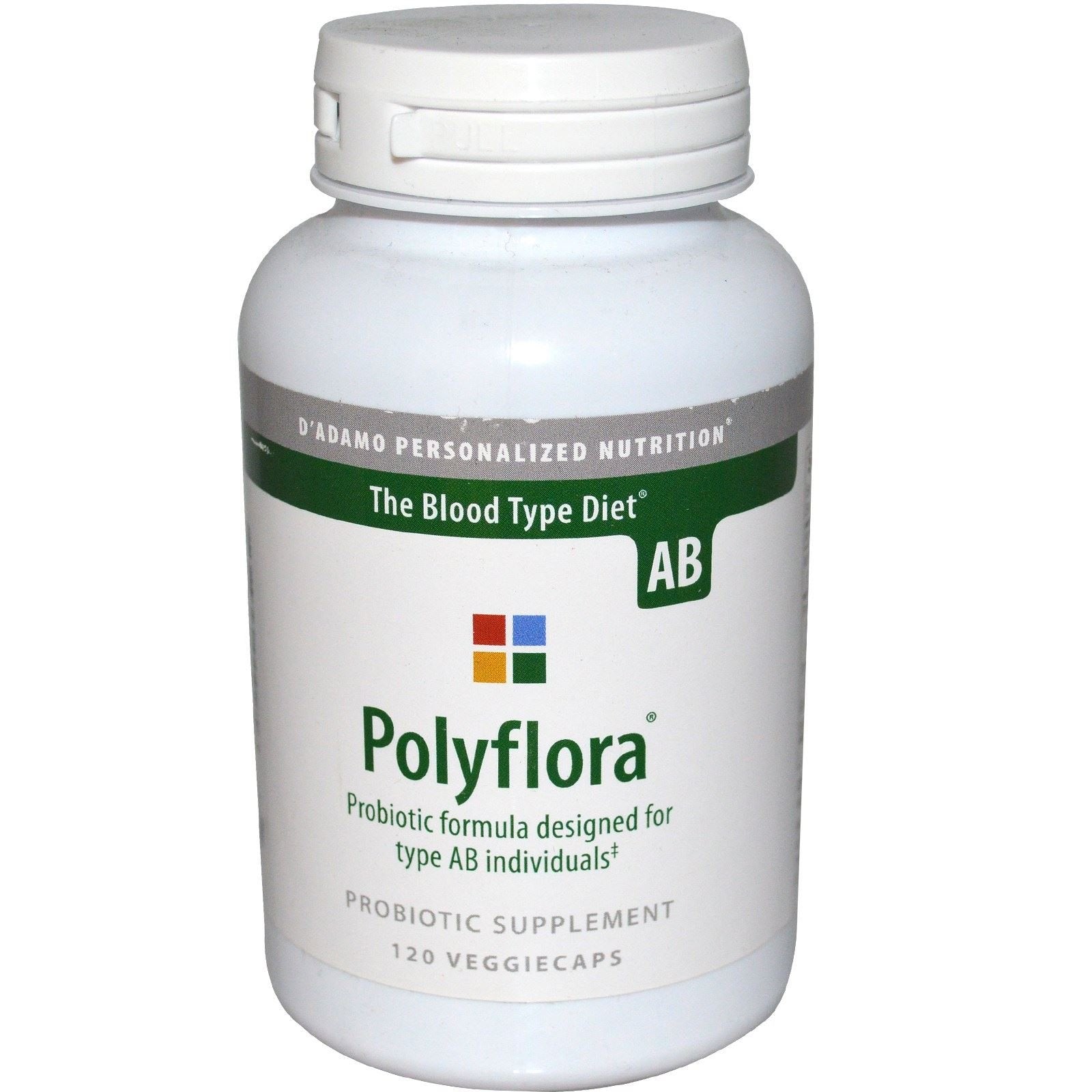 D'Adamo Polyflora AB 120 Vcaps en botella, apoyo posible para equilibrio intestinal diario