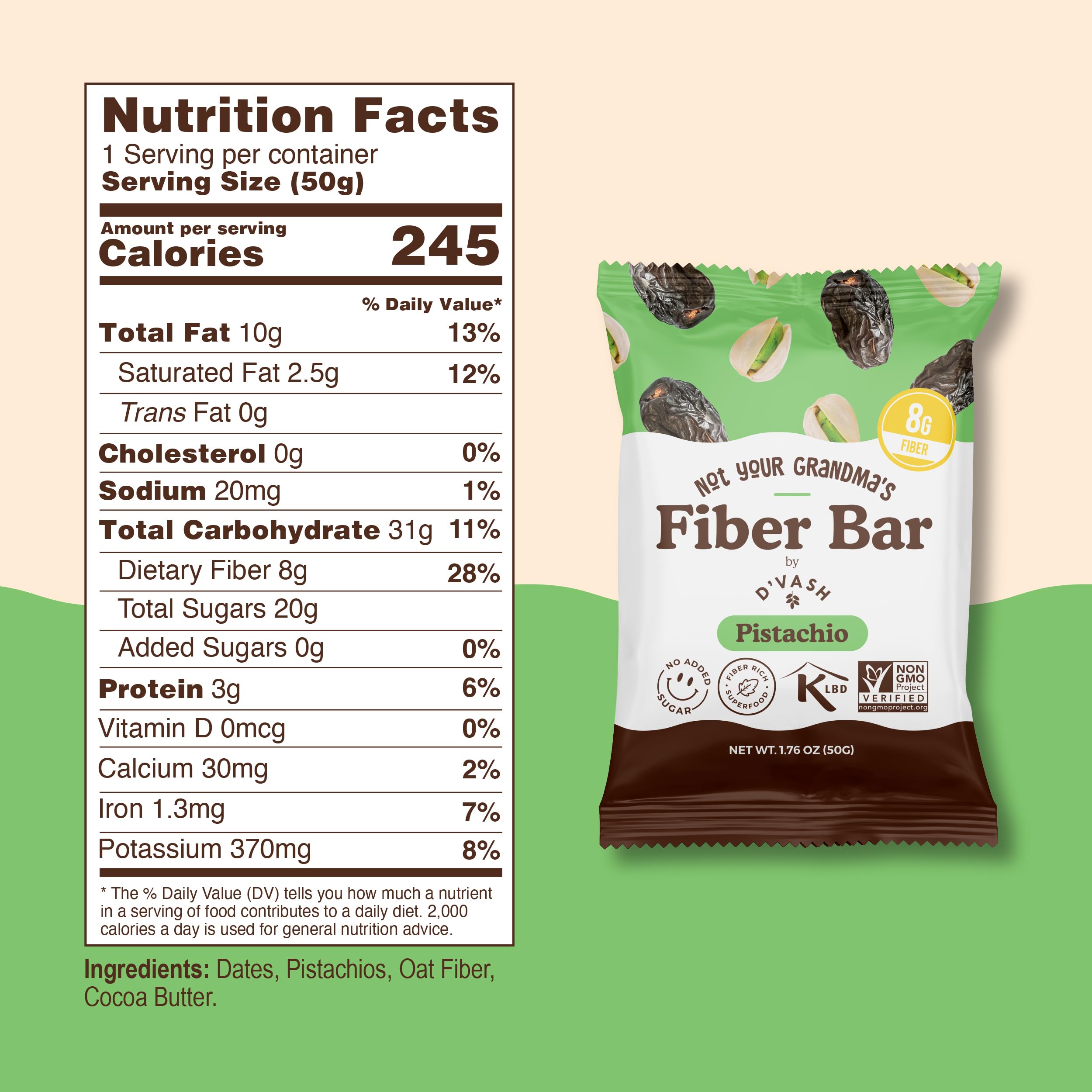 Barras D'Vash de fibra pecan cacao, snack delicioso para cualquier momento