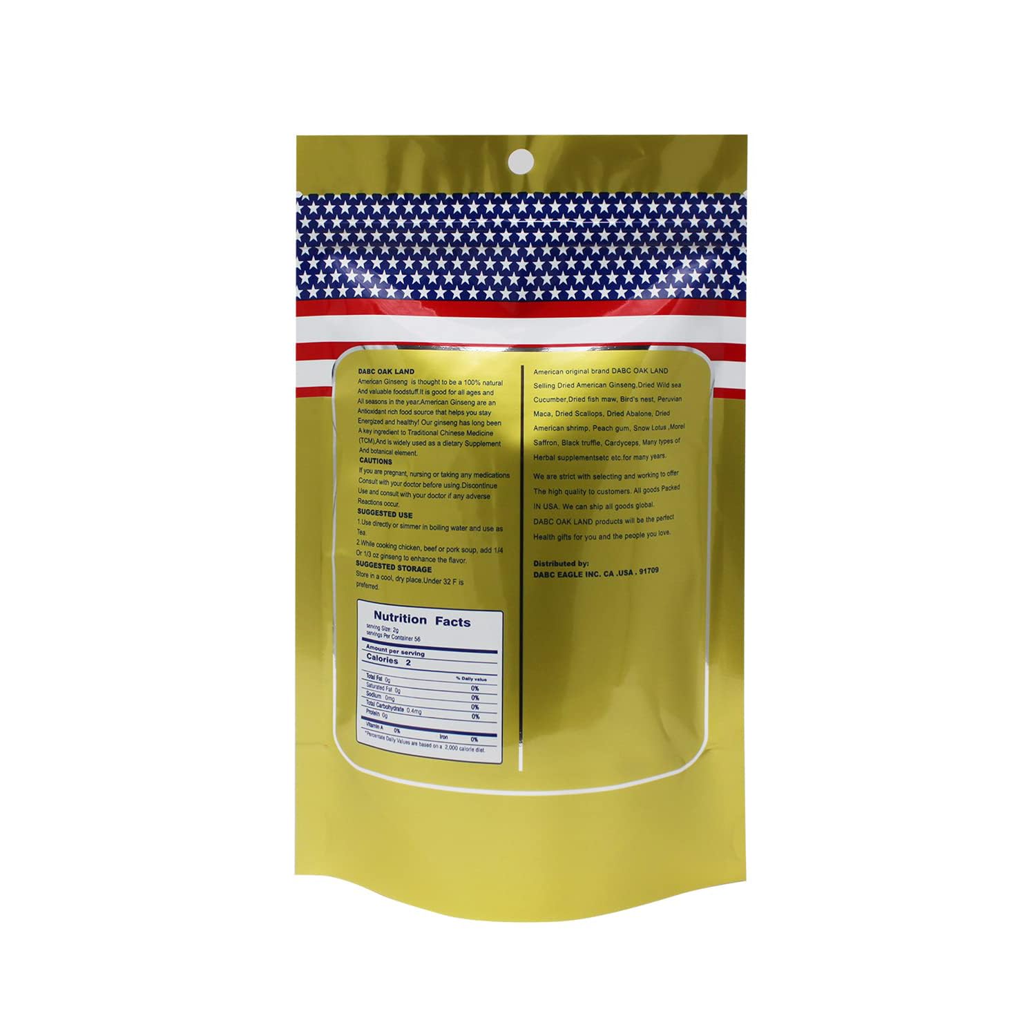 DABC OAK LAND ginseng Wisconsin opción sin gluten y aditivos.