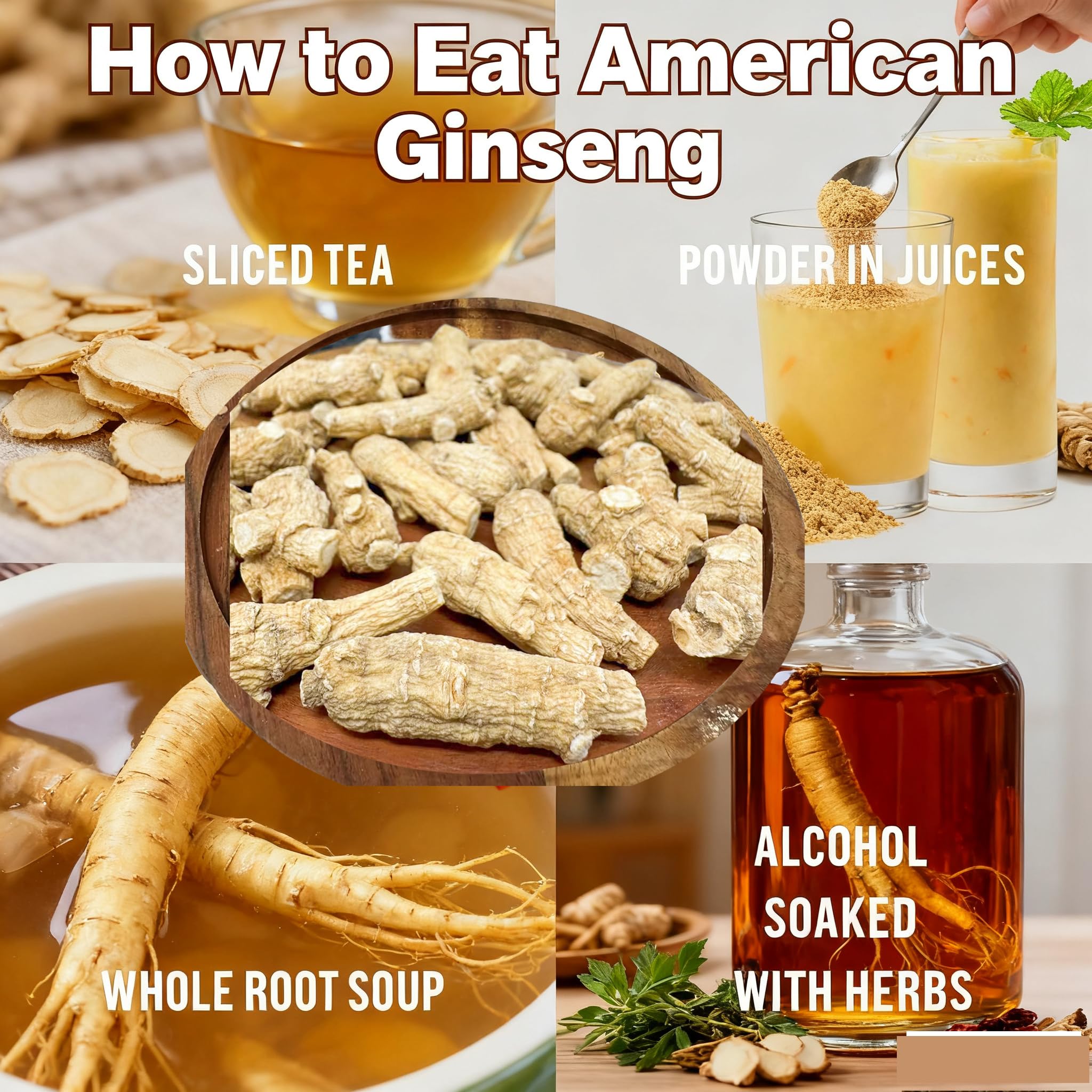 DABC OAK LAND ginseng Wisconsin, taza preparada con ginseng para vitalidad.