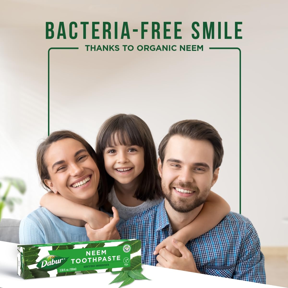 Aliento fresco con Dabur Neem para uso diario.
