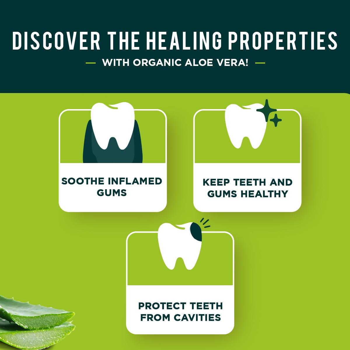 Aloe vera en Dabur Herbal para cuidado bucal natural.