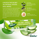 Dabur Aloe Vera Pasta Dental, cepillado diario con aroma suave y natural.