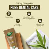 Dabur dentífrico té verde, cepillado en acción, experiencia suave para encías sensibles.