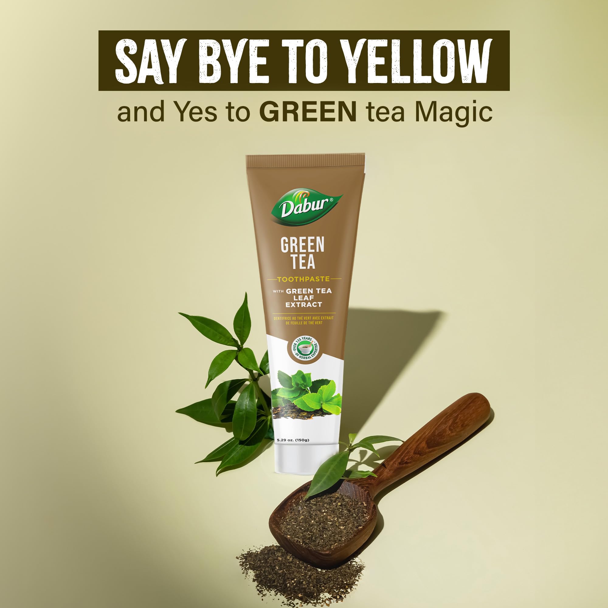 Dabur dentífrico té verde, para niños y adultos, uso diario seguro.