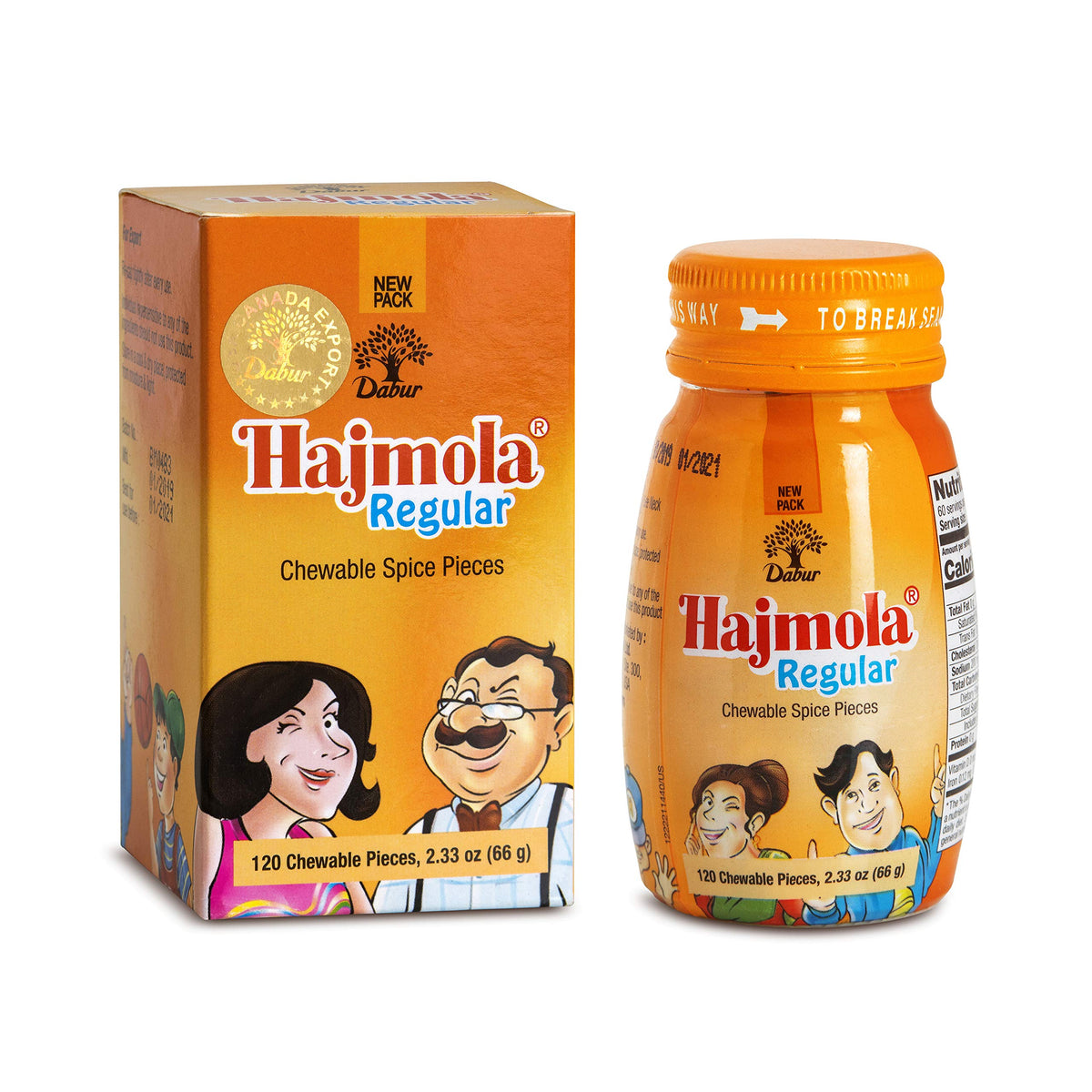 Hajmola Regular, tabletas masticables de especias, apoyo digestivo suave tras las comidas.