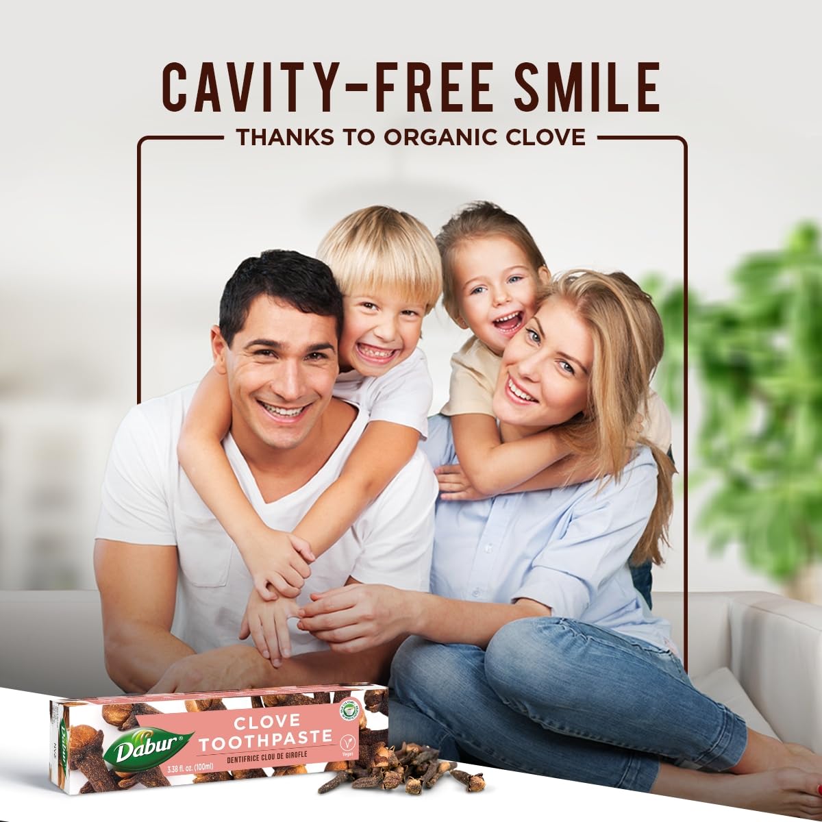 Dabur pasta dental de hierbas con neem y calcio para dientes sanos.