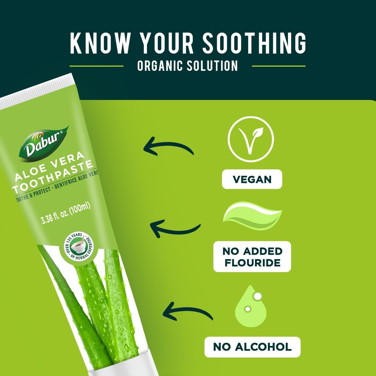 Dabur Herbal con sabor herbal, sensación de frescura.