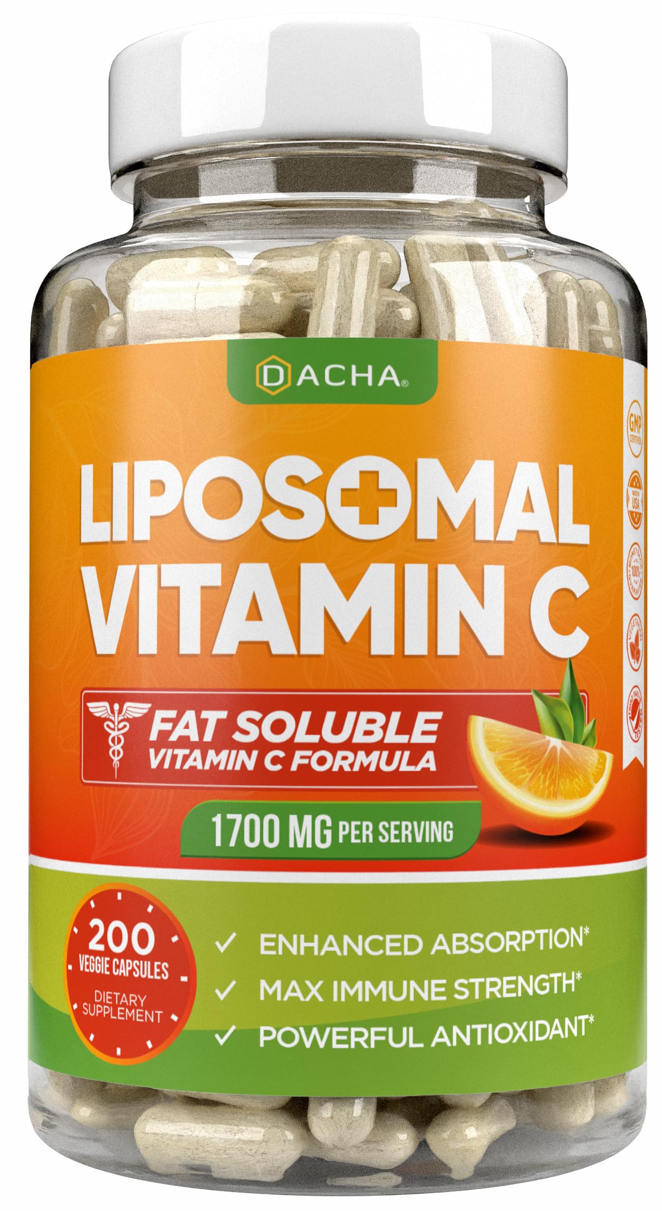 Dacha Vitamina C liposomales 1700mg en botella, alta absorción para uso diario