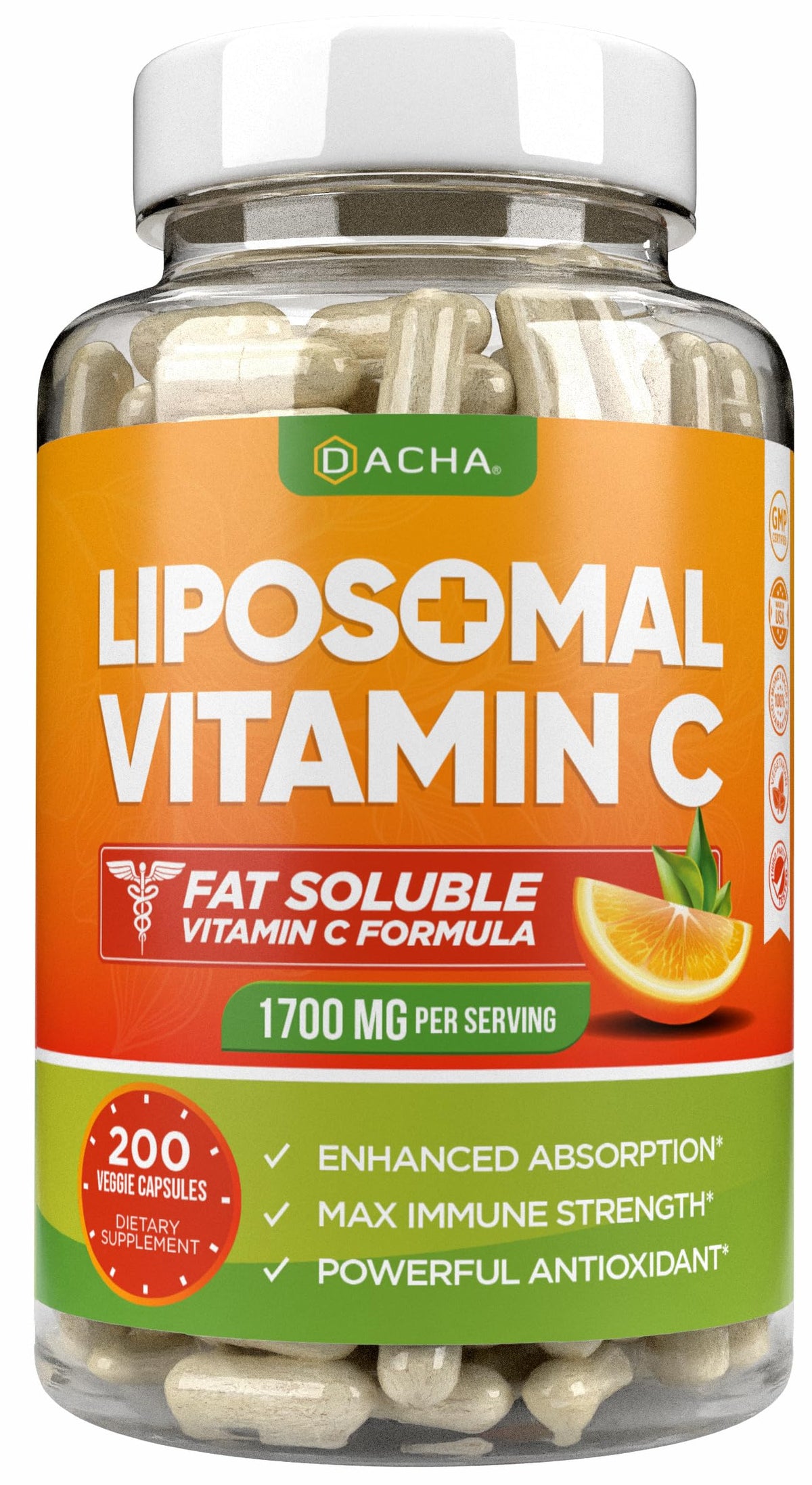 Dacha Vitamina C liposomales 1700mg en botella, alta absorción para uso diario