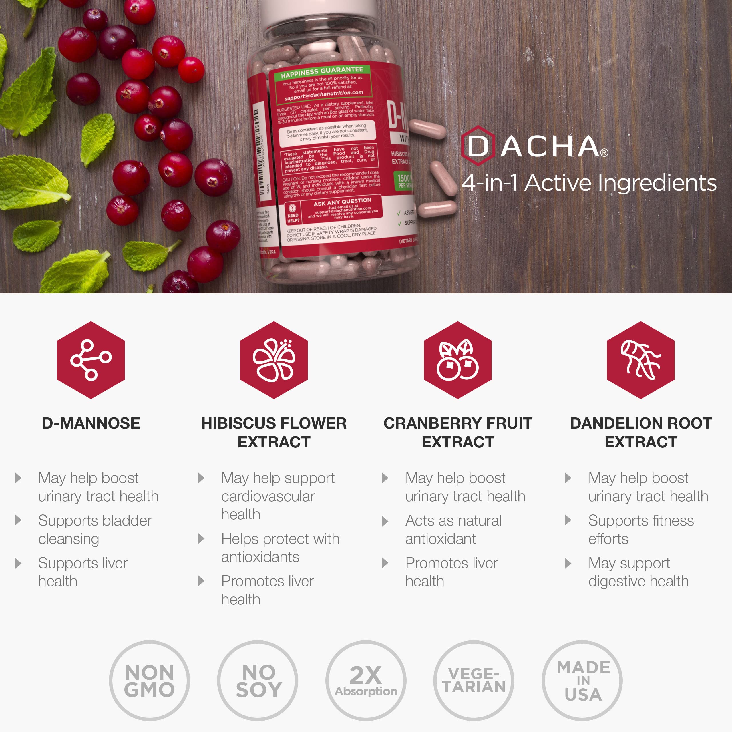 DACHA hibisco flor en cápsulas para apoyo antioxidante y bienestar diario.