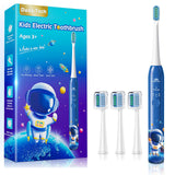 DADA-TECH cepillo eléctrico infantil astronauta azul, enfoque en la frente para un cepillado correcto.