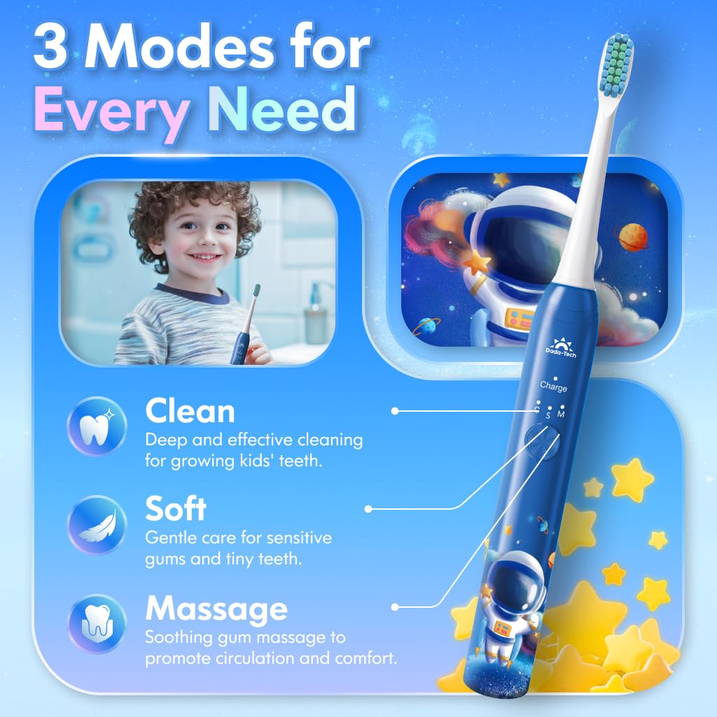 DADA-TECH cepillo con cuatro cabezales suaves para cobertura eficiente de dientes infantiles.