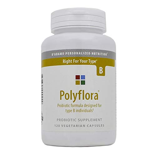 Envase de Polyflora B de D'Adamo con 120 cápsulas fáciles de tomar.