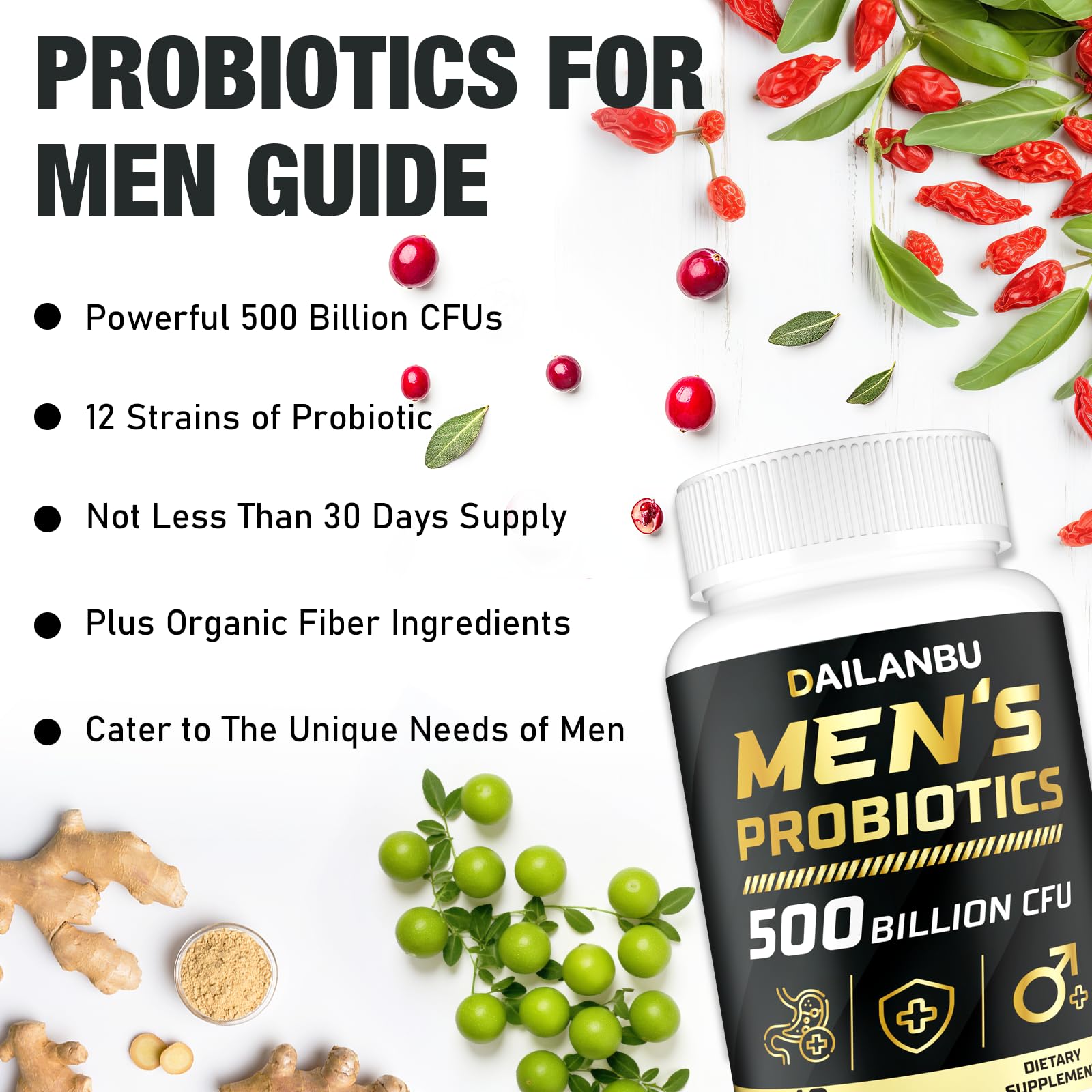 Dailanbu Probióticos para Hombres, uso diario en cápsulas para conveniencia