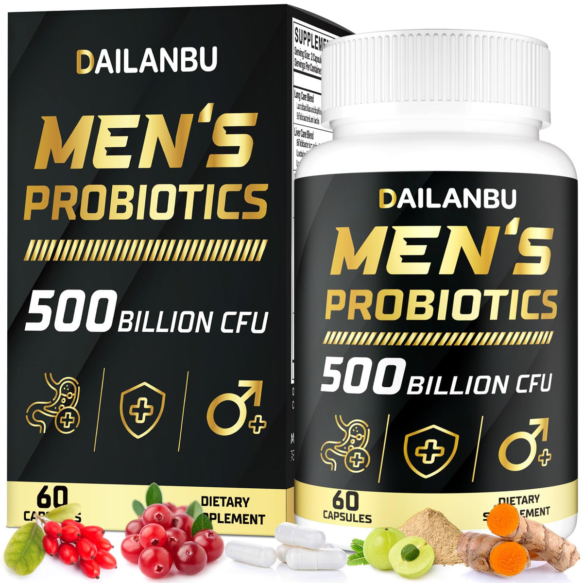 Dailanbu Probióticos para Hombres, frasco de cápsulas para apoyo digestivo diario