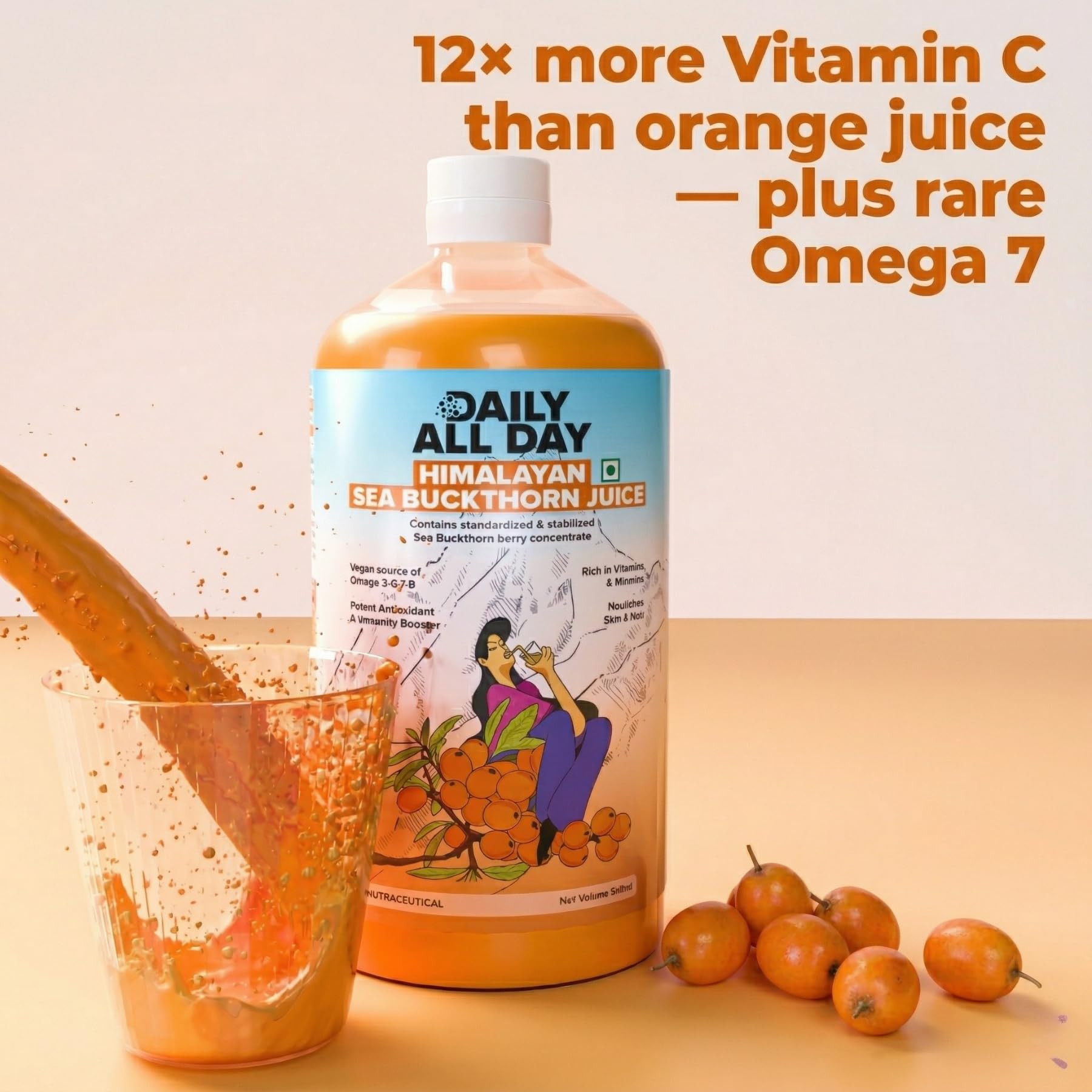 Daily All Day etiqueta con nutrientes clave para la salud general