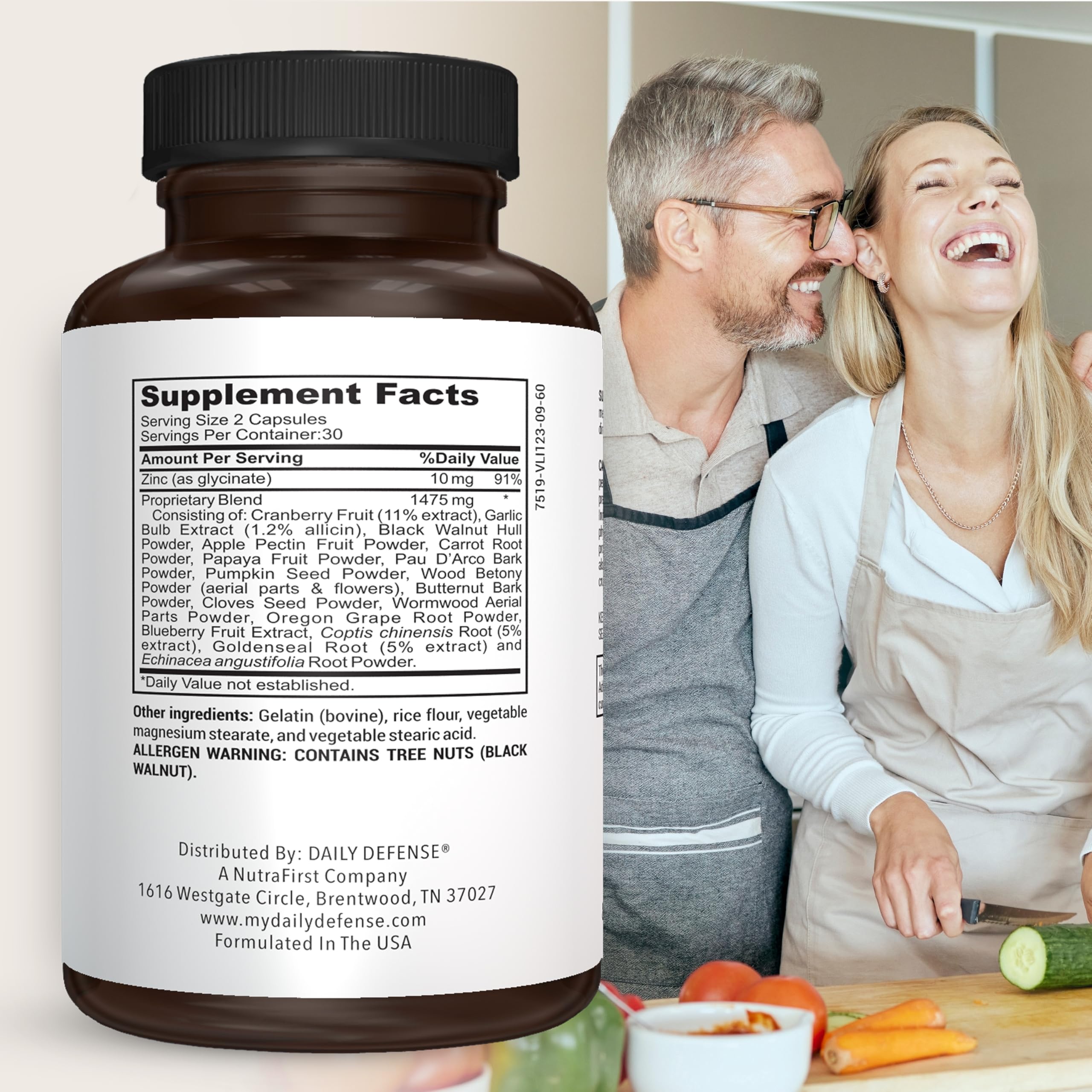 Daily Defense etiqueta-producto: etiqueta clara con ingredientes clave