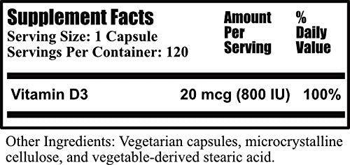 Daily Manufacturing Vitamin D3-800 UI, etiqueta clara para confianza en la composición.