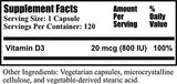 Daily Manufacturing Vitamin D3-800 UI, etiqueta clara para confianza en la composición.