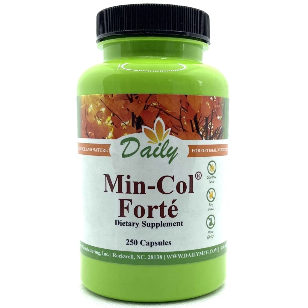 Daily Manufacturing Min-Col Forte botella: cápsulas fáciles de ingerir para tu rutina diaria.