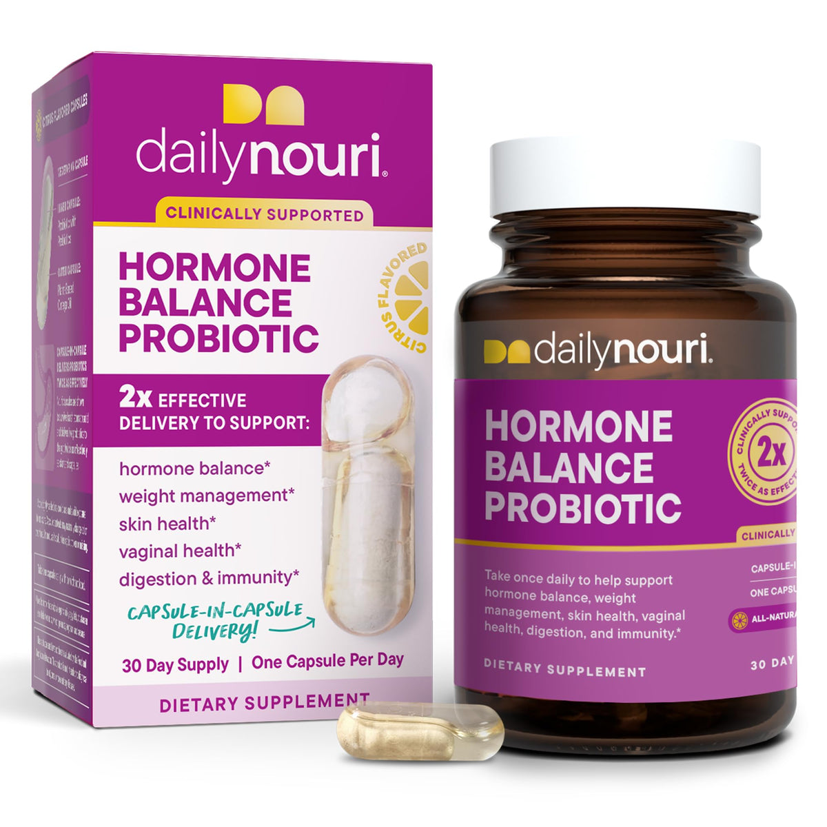 Daily Nouri Hormone Balance en envase, apoyo diario para equilibrio hormonal.